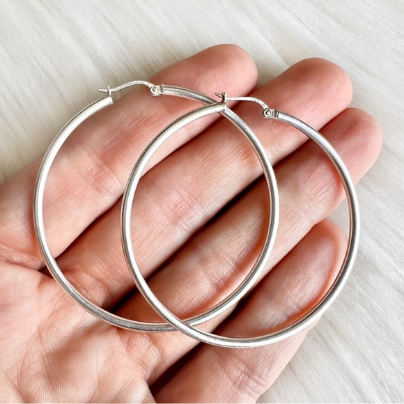 None Jewelry - Large STERLING SILVER 2” Sleek & Modern Hoop Earrings .925